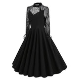 1950S Hollow Backless Flower A Shape Retro Christmas Dark Style Vintage Dress