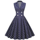 1950S Lapel Sleeveless Double breasted Polka Dot Cut Vintage Dress