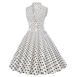 1950S Lapel Sleeveless Double breasted Polka Dot Cut Vintage Dress