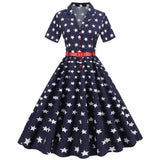 1950S Patriotic Star-Patterned Swing Vintage Dress