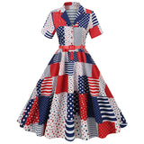 1950S Patriotic Star-Patterned Swing Vintage Dress
