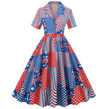1950S Patriotic Star-Patterned Swing Vintage Dress