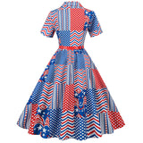 1950S Patriotic Star-Patterned Swing Vintage Dress