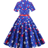 1950S Patriotic Star-Patterned Swing Vintage Dress
