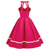 1950S Red Halter Neck Swing Vintage Dress with white trim