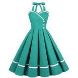 1950S Red Halter Neck Swing Vintage Dress with white trim