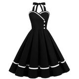 1950S Red Halter Neck Swing Vintage Dress with white trim