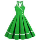 1950S Red Halter Neck Swing Vintage Dress with white trim