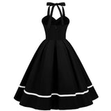 1950S Red Halter Neck Swing Vintage Dress with white trim