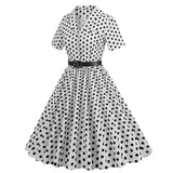 1950S Retro Polka Dot Patchwork Belted Short Sleeve Vintage Dress