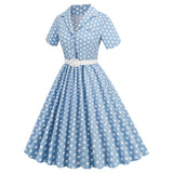 1950S Retro Polka Dot Patchwork Belted Short Sleeve Vintage Dress