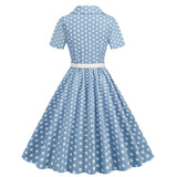 1950S Retro Polka Dot Patchwork Belted Short Sleeve Vintage Dress