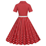 1950S Red Retro Polka Dot Patchwork Belted Short Sleeve Vintage Dress