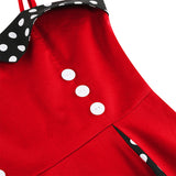 1950S Retro Red and Black Polka Dot Panel Spaghetti Strap Vintage Swing Dress