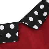 1950S Retro Red and Black Polka Dot Panel Spaghetti Strap Vintage Swing Dress