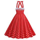 1950S Retro Red Polka Dot Halter Neck Vintage Swing Dress