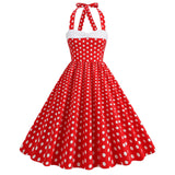 1950S Retro Red Polka Dot Halter Neck Vintage Swing Dress