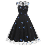 1950S Round neck sleeveless lace butterfly embroidery Vintage Dress