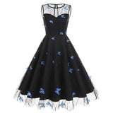 1950S Round neck sleeveless lace butterfly embroidery Vintage Dress