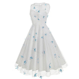 1950S Round neck sleeveless lace butterfly embroidery Vintage Dress