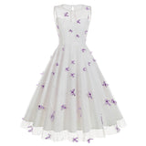 1950S Round neck sleeveless lace butterfly embroidery Vintage Dress