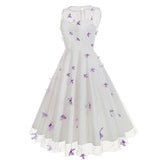 1950S Round neck sleeveless lace butterfly embroidery Vintage Dress