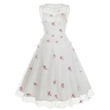 1950S Round neck sleeveless lace butterfly embroidery Vintage Dress