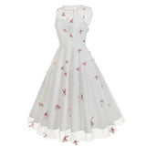 1950S Round neck sleeveless lace butterfly embroidery Vintage Dress