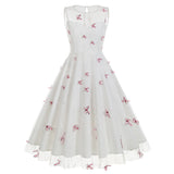 1950S Round neck sleeveless lace butterfly embroidery Vintage Dress