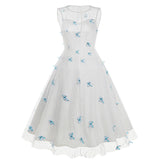 1950S Round neck sleeveless lace butterfly embroidery Vintage Dress