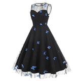 1950S Round neck sleeveless lace butterfly embroidery Vintage Dress