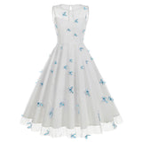 1950S Round neck sleeveless lace butterfly embroidery Vintage Dress