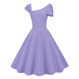 1950S Stylish One-Shoulder Pink A-Line Dress with Bow Detail