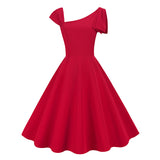 1950S Stylish One-Shoulder Pink A-Line Dress with Bow Detail