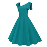 1950S Stylish One-Shoulder Pink A-Line Dress with Bow Detail