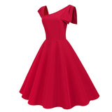 1950S Stylish One-Shoulder Pink A-Line Dress with Bow Detail