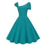 1950S Stylish One-Shoulder Pink A-Line Dress with Bow Detail
