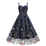 1950S Suspender embroidered mesh splicing Vintage dress