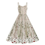 1950S Suspender embroidered mesh splicing Vintage dress