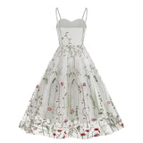 1950S Suspender embroidered mesh splicing Vintage dress