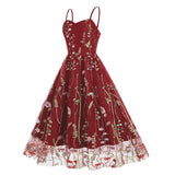 1950S Suspender embroidered mesh splicing Vintage dress