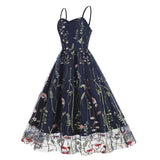 1950S Suspender embroidered mesh splicing Vintage dress
