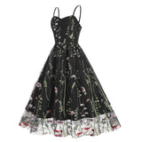 1950S Suspender embroidered mesh splicing Vintage dress