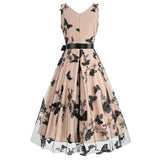 1950S V-Neck Belted Sleeveless Vintage Dress