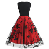 1950S V-Neck Butterfly Embroidered Sleeveless Vintage Dress