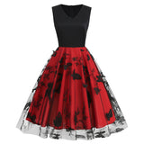 1950S V-Neck Butterfly Embroidered Sleeveless Vintage Dress