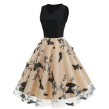 1950S V-Neck Butterfly Embroidered Sleeveless Vintage Dress