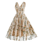 1950S V-Neck Sleeveless Havy Embroidery Retro 50S dress Hepburn Vintage Dress