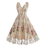 1950S V-Neck Sleeveless Havy Embroidery Retro 50S dress Hepburn Vintage Dress