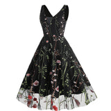 1950S V-Neck Sleeveless Havy Embroidery Retro 50S dress Hepburn Vintage Dress